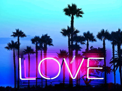 Neon Love Palms PB Black Ornate Wood Framed Art Print with Double Matting by Carr, Hailey