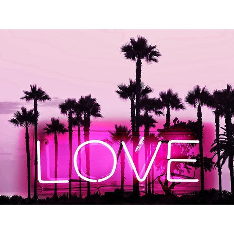 Neon Love Palms PB Black Modern Wood Framed Art Print with Double Matting by Carr, Hailey