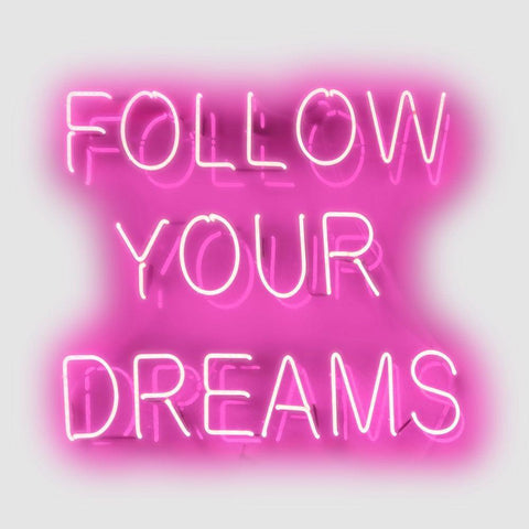 Neon Follow Your Dreams PW White Modern Wood Framed Art Print with Double Matting by Carr, Hailey