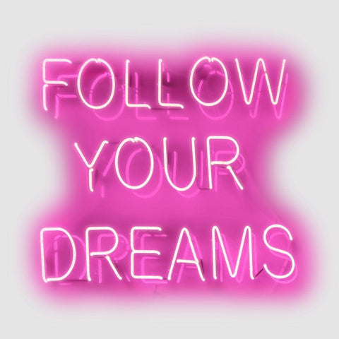 Neon Follow Your Dreams PW Black Modern Wood Framed Art Print by Carr, Hailey