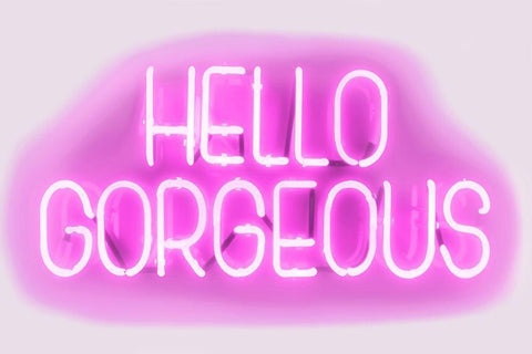 Neon Hello Gorgeous PW Black Ornate Wood Framed Art Print with Double Matting by Carr, Hailey