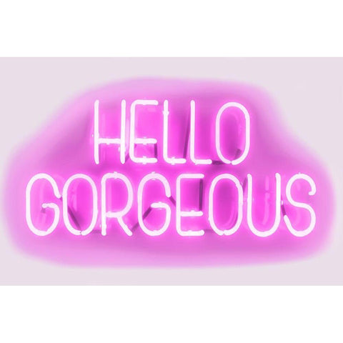Neon Hello Gorgeous PW Black Modern Wood Framed Art Print by Carr, Hailey