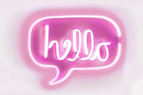 Neon Hello PW Black Ornate Wood Framed Art Print with Double Matting by Carr, Hailey