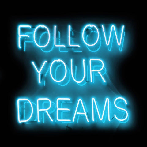 Neon Follow Your Dreams AB White Modern Wood Framed Art Print with Double Matting by Carr, Hailey