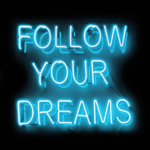 Neon Follow Your Dreams AB Black Modern Wood Framed Art Print by Carr, Hailey