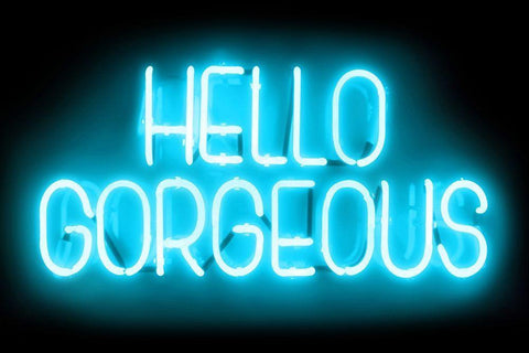 Neon Hello Gorgeous AB White Modern Wood Framed Art Print with Double Matting by Carr, Hailey