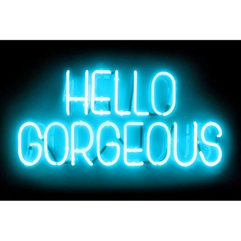 Neon Hello Gorgeous AB Black Modern Wood Framed Art Print by Carr, Hailey