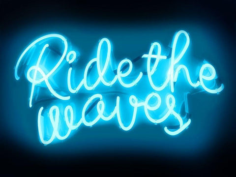 Neon Ride The Waves AB Black Ornate Wood Framed Art Print with Double Matting by Carr, Hailey