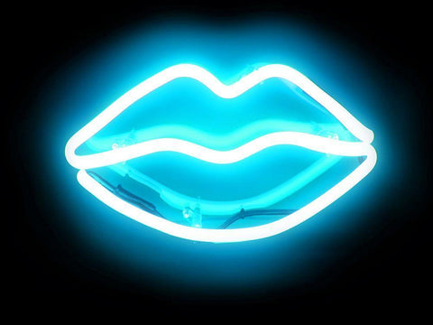 Neon Lips AB White Modern Wood Framed Art Print with Double Matting by Carr, Hailey