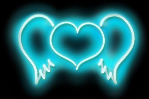 Neon Heart Wings AB White Modern Wood Framed Art Print with Double Matting by Carr, Hailey