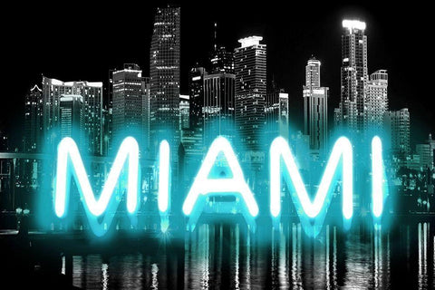 Neon Miami AB White Modern Wood Framed Art Print with Double Matting by Carr, Hailey
