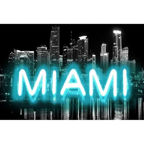 Neon Miami AB Black Modern Wood Framed Art Print by Carr, Hailey