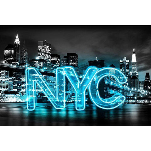 Neon New York City AB Black Modern Wood Framed Art Print with Double Matting by Carr, Hailey