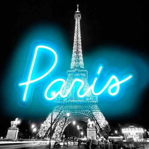 Neon Paris AB Black Modern Wood Framed Art Print with Double Matting by Carr, Hailey