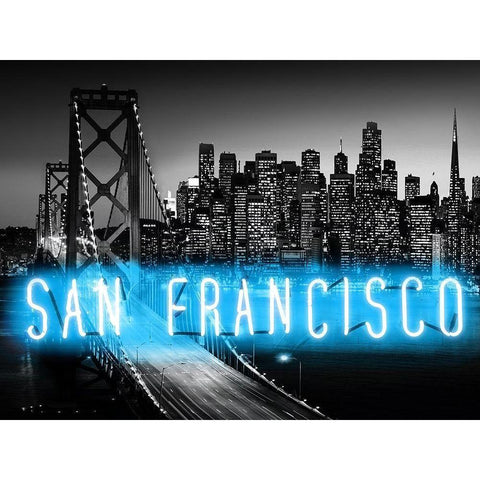 Neon San Francisco AB Black Modern Wood Framed Art Print with Double Matting by Carr, Hailey