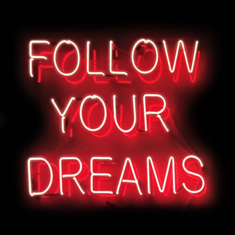 Neon Follow Your Dreams RB White Modern Wood Framed Art Print by Carr, Hailey