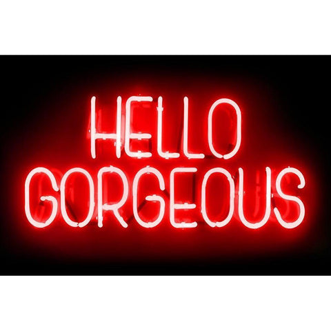 Neon Hello Gorgeous RB White Modern Wood Framed Art Print by Carr, Hailey