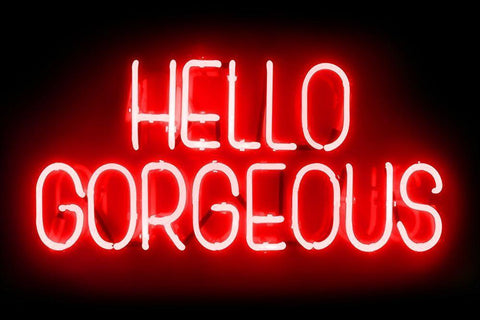 Neon Hello Gorgeous RB Black Ornate Wood Framed Art Print with Double Matting by Carr, Hailey