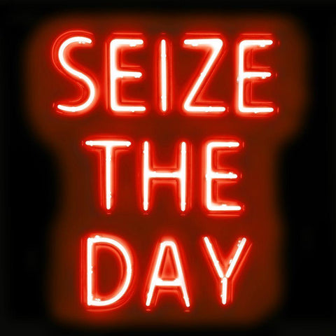 Neon Seize The Day RB Black Ornate Wood Framed Art Print with Double Matting by Carr, Hailey