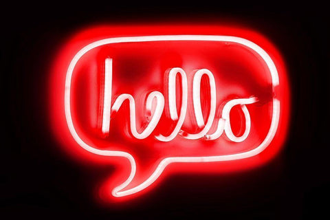 Neon Hello RB Black Ornate Wood Framed Art Print with Double Matting by Carr, Hailey