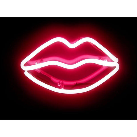 Neon Lips RB Black Modern Wood Framed Art Print with Double Matting by Carr, Hailey