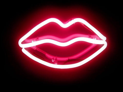 Neon Lips RB White Modern Wood Framed Art Print with Double Matting by Carr, Hailey