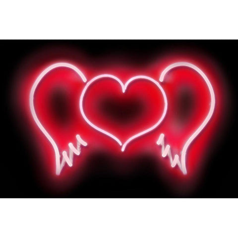 Neon Heart Wings RB Black Modern Wood Framed Art Print with Double Matting by Carr, Hailey