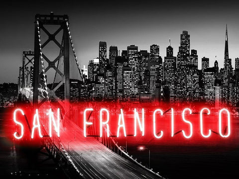 Neon San Francisco RB White Modern Wood Framed Art Print with Double Matting by Carr, Hailey