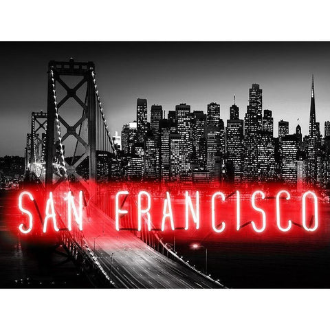Neon San Francisco RB Black Modern Wood Framed Art Print with Double Matting by Carr, Hailey