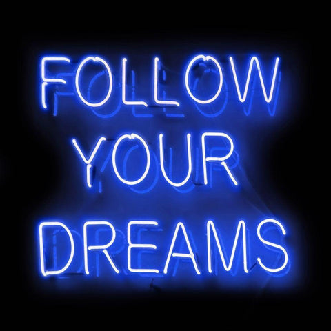Neon Follow Your Dreams BB White Modern Wood Framed Art Print by Carr, Hailey