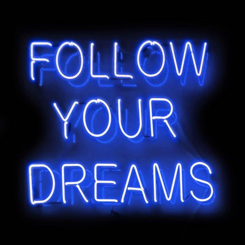 Neon Follow Your Dreams BB White Modern Wood Framed Art Print with Double Matting by Carr, Hailey