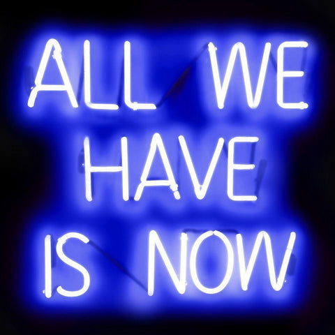 Neon All We Have Is Now BB White Modern Wood Framed Art Print with Double Matting by Carr, Hailey