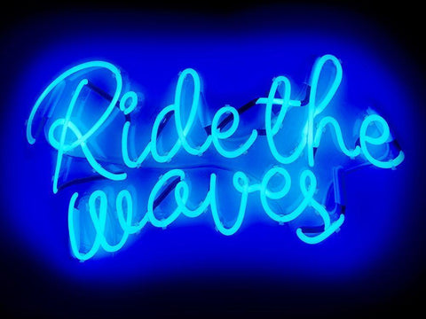 Neon Ride The Waves BB White Modern Wood Framed Art Print with Double Matting by Carr, Hailey