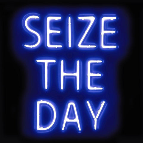 Neon Seize The Day BB White Modern Wood Framed Art Print with Double Matting by Carr, Hailey
