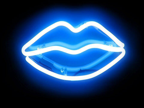 Neon Lips BB White Modern Wood Framed Art Print with Double Matting by Carr, Hailey