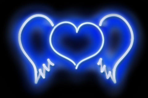 Neon Heart Wings BB White Modern Wood Framed Art Print with Double Matting by Carr, Hailey