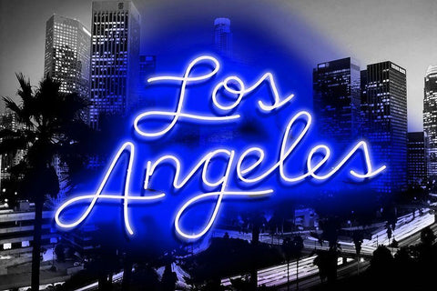 Neon Los Angeles BB White Modern Wood Framed Art Print with Double Matting by Carr, Hailey