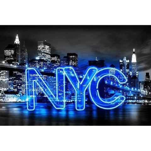 Neon New York City BB Black Modern Wood Framed Art Print with Double Matting by Carr, Hailey