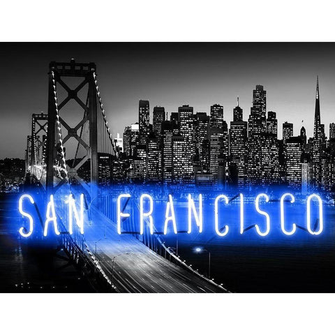 Neon San Francisco BB Black Modern Wood Framed Art Print by Carr, Hailey