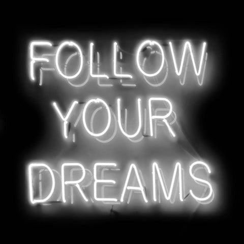 Neon Follow Your Dreams WB Black Modern Wood Framed Art Print by Carr, Hailey