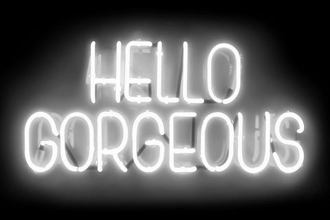Neon Hello Gorgeous WB Black Ornate Wood Framed Art Print with Double Matting by Carr, Hailey