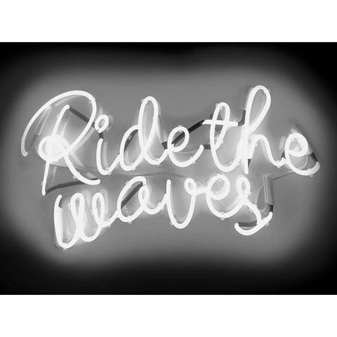 Neon Ride The Waves WB Black Modern Wood Framed Art Print by Carr, Hailey