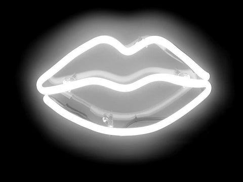 Neon Lips WB White Modern Wood Framed Art Print with Double Matting by Carr, Hailey