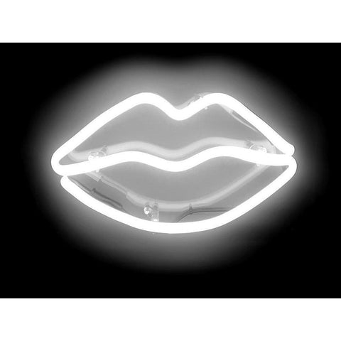 Neon Lips WB Black Modern Wood Framed Art Print with Double Matting by Carr, Hailey