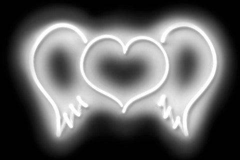 Neon Heart Wings WB Black Ornate Wood Framed Art Print with Double Matting by Carr, Hailey