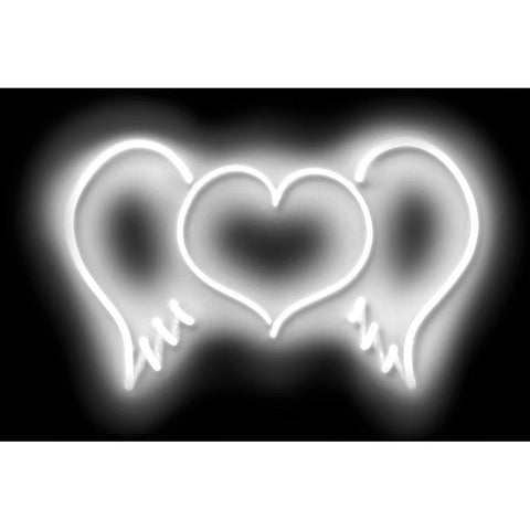 Neon Heart Wings WB Black Modern Wood Framed Art Print with Double Matting by Carr, Hailey