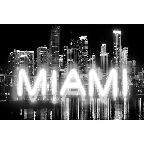 Neon Miami WB White Modern Wood Framed Art Print by Carr, Hailey