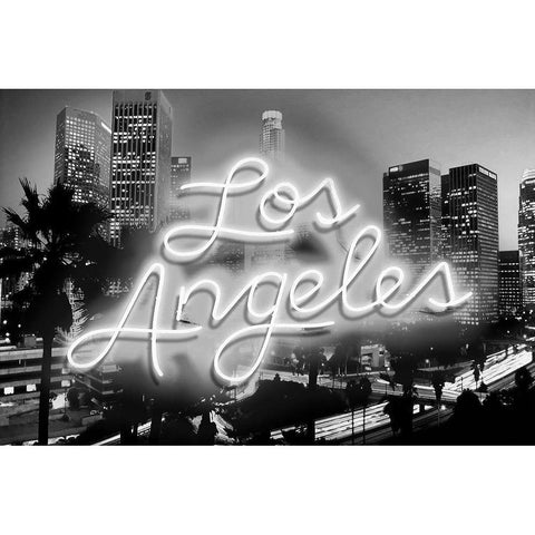 Neon Los Angeles WB Black Modern Wood Framed Art Print with Double Matting by Carr, Hailey