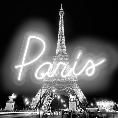 Neon Paris WB White Modern Wood Framed Art Print by Carr, Hailey