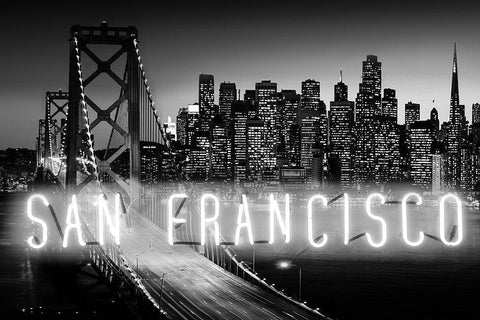 Neon San Francisco WB White Modern Wood Framed Art Print with Double Matting by Carr, Hailey